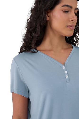 Image of Joyaria Cooling Pajamas Bamboo Viscose PJs Bermuda Shorts Set Women Henley Neck Summer Moisture Wicking Sleepwear