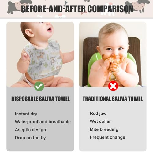 30 Pcs Baby Disposable Bibs, Soft Leak-Proof Baby Bibs for Eating, Absorbency Breathable U-Shape Cute Waterproof Individually Package Feeding Drool with Adjustable Straps Disposab2