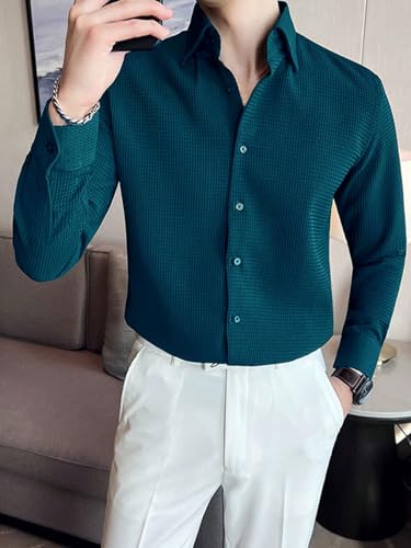 Image of GRECIILOOKS Men's Shirt | Formal Button Down - Slim Fit Office Shirt's for Men | Premiuim Textured Long Sleeve Cotton Blend | Business & Meeting Ready