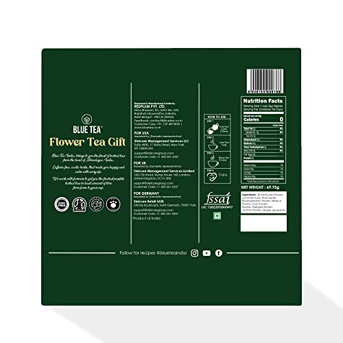 BLUE TEA - Assorted Flower Tea Gift Set - 9 Flavors Flower Based Tea (5x9 = 45 Tea Bags)| Elegant Gift for Health Conscious Women, Men, Wife, Sister