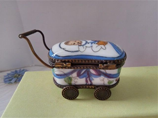 フランス リモージュ 乳母車に赤ちゃん ピルケース ヒンジボックス
