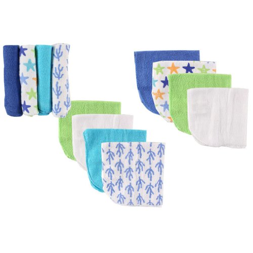 Image of Luvable Friends Washcloth, Blue Starfish, 12-Count