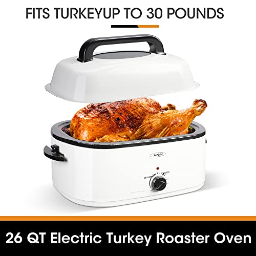 Image of Sunvivi 26-Quart Roaster Oven, Electric Roaster Oven with Viewing Lid, Sunvivi Turkey Roaster with Unique Defrost /Warm Function, Large Roaster with with Removable Pan & Rack, Stainless Steel, White