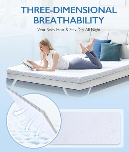 Image of SINWEEK 2 Inch King Cooling Memory Foam Mattress Topper for Pressure Relief, Bed Mattress Pad with Cooling Soft Cover and Corner Straps, CertiPUR-US Certified