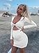 XXTAXN Women's Sexy Bodycon Deep V Neck Long Sleeve Cut Out Club Mini Dress White