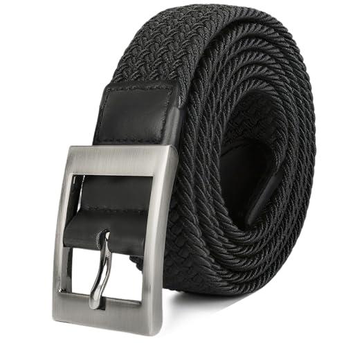Mens Plus Size Belts 39'' to 75'' Casual Black Braided Elastic Stretch Fabric Woven Web Belt Work Golf Jeans