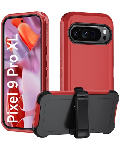 Coque pour Google Pixel 9 Pro XL résistante aux chocs béquille rouge