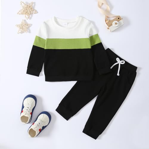 Image of Kid Toddler Boy Clothes Color Block Sweatshirt and Casual Pants 2Pcs Boys Fall Winter Outfits 1-5T