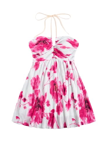 Image of SOLY HUX Women's Tie Dye Cami Dress Halter Backless Sleeveless A Line Short Summer Dresses Sundress