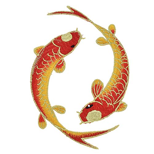 Qlychee Tai Chi Fish Multicolor Animal Embroidered Patches for Clothing DIY Chinese Ethnic Tai Ji Lucky Design Patch Embroidery Applique