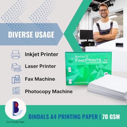 Image of BINDALS White Copier Paper | A4 Size | 70 GSM | 5 Reams & 500 Sheets per ream | Bright Plain Printing Paper | Fine Quality & Eco-friendly