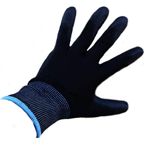 12 Pairs PU Coated Black Nylon Work Gloves for Women and Men. Gardening, Builders, Mechanic (Large L 9) Cover