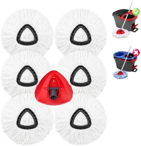 6 Pack Mop Replacement Heads Compatible with Oceda EasyWring 1-Tank System - Includes 1 Mop Base, Microfiber Mop Refills, Easy Cleaning Mop Head Replacement