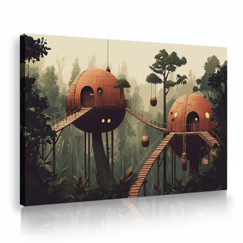 Tableau Jungle Tree House haut de gamme tirages sur toile retro art 35x52cm cadre interieur
