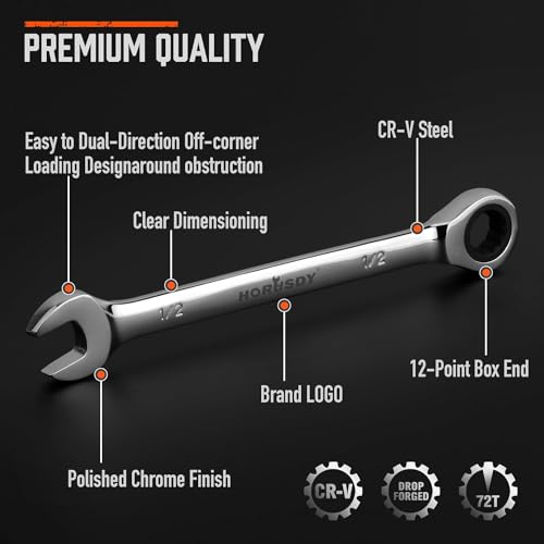 HORUSDY 24-piece Ratcheting Combination Wrench Set, SAE & Metric, 1/4" to 3/4" & 6-18mm, CR-V Steel, with Carrying Case