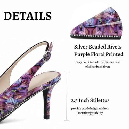 Image of YODEKS Slingback Heels for Women Pointy Toe Beaded Heels Close Toe Kitten Heel Pumps 2.5 Inch Stiletto Pumps Wedding Party Dressy Shoes