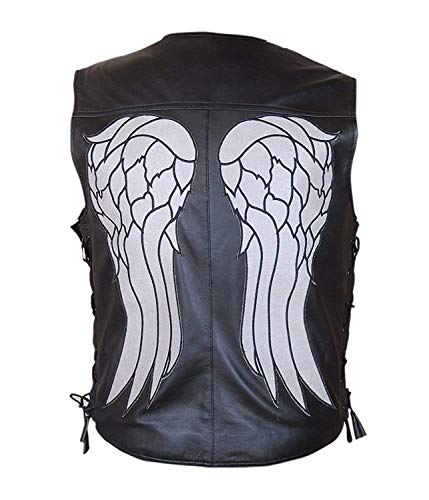 ELK ATTIRE Walking Dead Daryl Dixon Angel Wings Leather Motorcycle Vest, Black