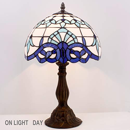 Image of WERFACTORY Tiffany Table Lamp Navy Blue Baroque Stained Glass Style Light