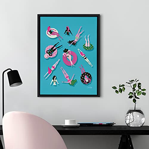 Kate And Laurel Sylvie Swimming Ladies Magenta And Blue Framed Canvas Wall Art By Cat Coquillette, 18X24 Black, Colorful Feminine Art For Wall #TOP2