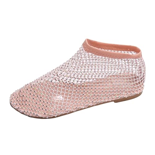 2025 Ultra Comfortable Mesh Flats for Women, Shiny Gem Mesh Ballet Flats, Sexy Slip on Stretchy Rhinestone Fishnet Sandals