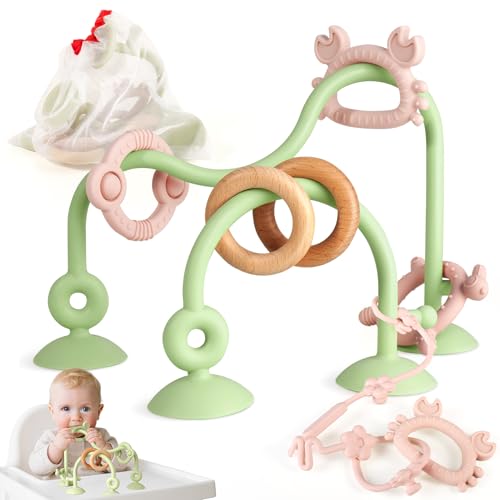 Baby High Chair Suction Cup Toys, Silicone Teether Sensory Toy | Teething Relief Tactile Developmental for Babies, Baby Einstein Activity for Table, Airplane Travel, 0-6 6-12 months