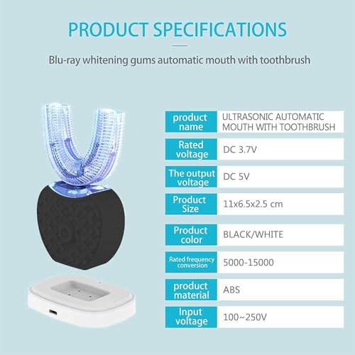 Automatische Ultraschall Zahnbürste, Elektrische Ultraschall-Zahnbürste, 360° Ultraschallzahnbürste für Erwachsene, Zahnaufhellungsbürste mit Timer Elektrozahnbürste Kabelloses Laden (Black) – Bild 3