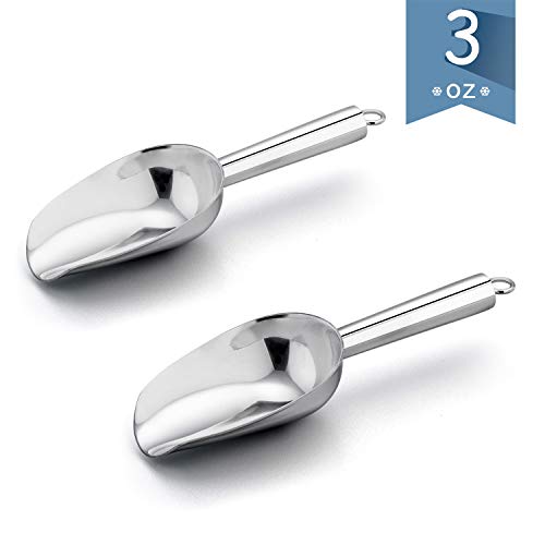 Mini Ice Scoop Set of 2, E-far 3 Ounce Stainless Steel Scoops