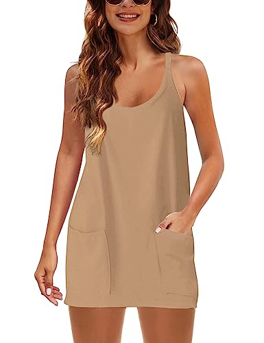Image of Lianlive Women Athletic Mini Dresses Built-in Shorts Set Summer Sleeveless Sundress Hot Shot Mini Dress