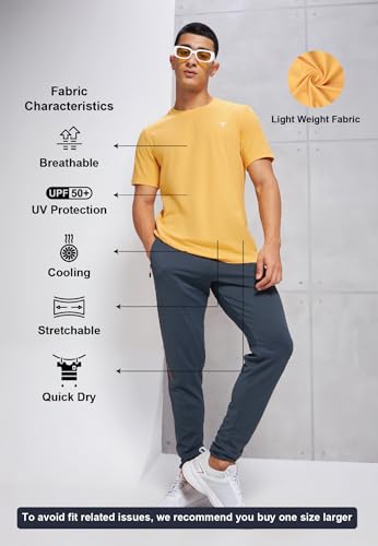 Image of TECHNOSPORT Men's Slim Fit Solid Crew Neck T-Shirt, Cotflex Quick Dry Wrinkle Resistant Polyester Sports Tee for Gym, Running, Training, Sports