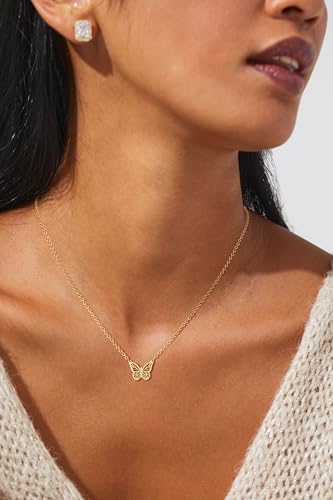 Butterfly Necklaces for Women,Dainty 14K Real Gold Plated Butterfly Bow Pendant Necklace Adjustable O Chain Minimalist Trendy Butterfly Jewelry for Women4