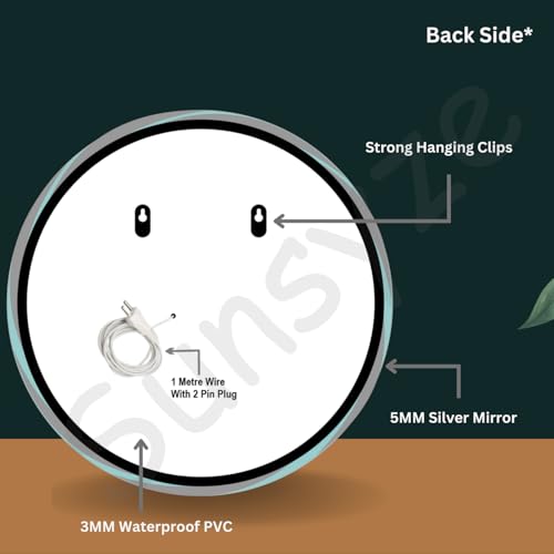 Image of Sunsyze 24 inch Round LED Bathroom Mirror - Dimmable Touch Control, 3-Color Lighting, Frameless Wall Mirror, HD Silver Glass