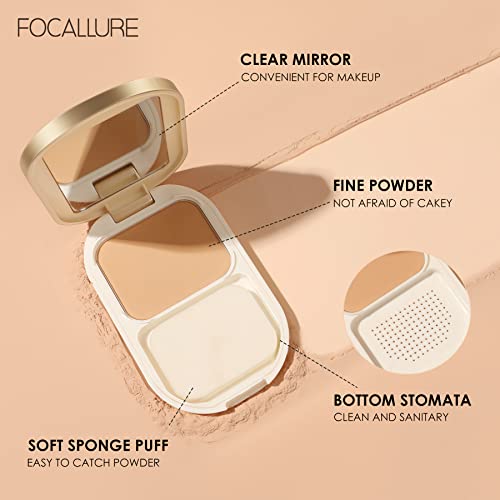 Focallure Poreless Pressed Powder, Mineral Finishing Powder Foundation, Breathable & Buildable Coverage Setting Powder, Matte Finish, Controls Shine And Smooths Complexion, Sand #TOP2
