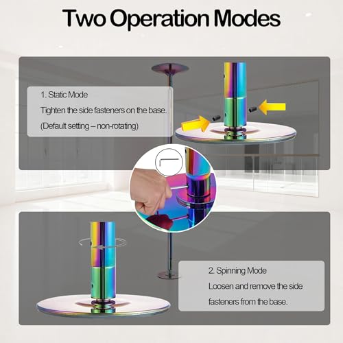 Oakwonder Adjustable Dance Pole for Home – 45mm Chrome Spinning & Static Pole with Remote LED Starry Lights, Adjustable Height 88–108 Inch, Portable Fitness Pole for Studio & Apartment by Oakwonder - Image 4
