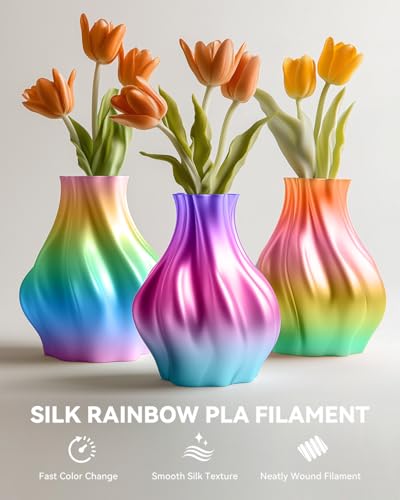 SUNLU Silk Rainbow PLA PLUS Filament, Schneller Farbwechsel alle 8 Meter, Mehrfarbiges Silk PLA+ 3D Druckerfilament, Gesamtlänge 330 Meter, 1KG Spule, Silk Rainbow Filament(Flieder-Violett)