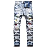 AITITIA Men's Biker Zipper Deco Washed Straight Fit Jeans (36W x 32L, 1617 Blue)