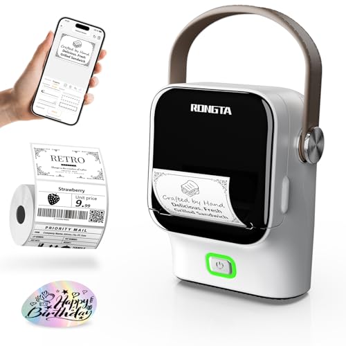 Rongta Bluetooth Label Maker Machine with Tape,Portable Wireless Labeler Machine,Handheld Sticker Maker for Barcode Labels,Home School Supplies,USB Rechargeable,Compatible with iOS/Android, White