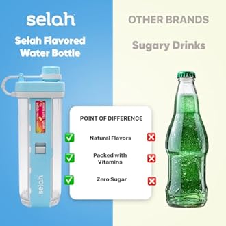 Selah Flavored Water Bottle - Water Enhancer, Sugar Free, Vitamin Infused Water - 20oz Water Bottle With Flavor Pods Included - Energy Drink, Strawberry, and Sports Drink Pods (Blue, 10 Flavor Pods)