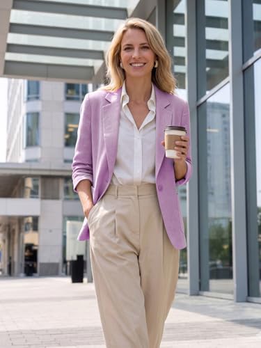 Image of Mina Self 2026 Summer Women's Linen Blazer Jacket - Lightweight Breathable 3 /4 Stretchy Ruched Sleeve Casual Work with Pocket