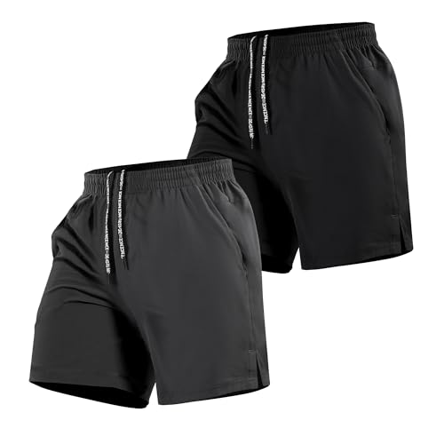 2 Pack Men's Workout Athletic Shorts Quick Dry 5 Inch Lightweight Sports Gym Basketball Shorts Men with Zipper Pockets