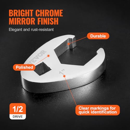 Image of VEVOR Crowfoot Wrench Set, 3 /8 inch Drive 24-Piece Crows Foot Wrench Set with 2 Extension Bars and EVA Tool Organizer, SAE 3 /8 inch-1 inch and Metric 10-22 mm, CRMO Steel and Mirror Chrome Finish