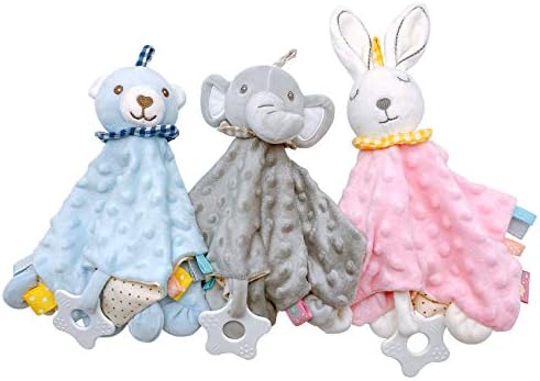 Baby Comforters Blanket Soft Touch Tag Blankets Comforter Toy with Taggies Elephant Soft Comforter Toy for Newborn Baby Girls Boys Best Gifts(Grey)