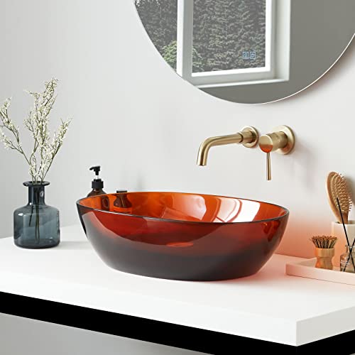 Cpingao 23"X 15" Brown Oval Semi-Transparent Bathroom Vessel Sink Countertop For Cabinet Vanity Lavatory, Boat Shaped Stone Resin Above Counter Art Basin With Pop Up Drain #TOP6