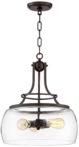 Franklin Iron Works Charleston Painted Bronze Iron Pendant Chandelier 16" Wide Rustic Farmhouse Clear Glass Shade Led 3-Light Dining Room House Foyer Entryway Kitchen Bedroom Living Room Ceilings #TOP1