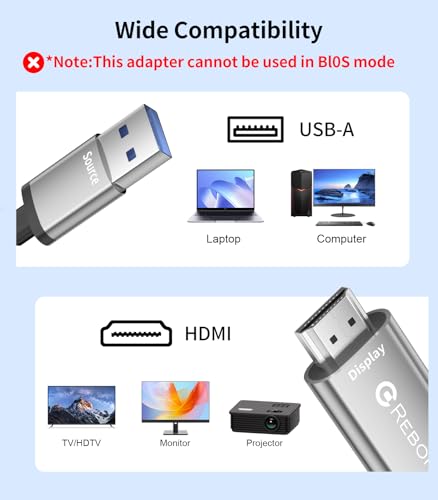 Reborn USB to HDMI Adapter Cable 10FT, 1080P@60Hz USB 3.0 to HDMI Multi-Display Cable Converter Suitable for Macos Windows 7/8/10/11 - Driver Installation is Required