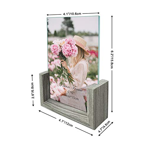 CRUGLA 4x6 Picture Frames Set of 2, Glass Frameless Frame Photo Tabletop Display 4 by 6 Photograph Home Decor