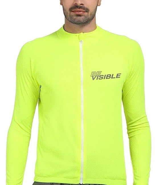 Triquip BeVisible Men's Cycling Jersey Full Sleeves with 3 Rear Cargo Pockets and 1 Zipped Pocket, Breathable, Quick Dry with Reflectors for Visibility
