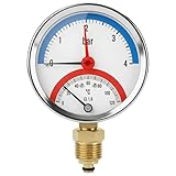 Lumonic Termomanómetro 4bar 0-120°C | 1/4 + 1/2 pulgada (adaptador) | Conexión inferior | Ø 80 mm, gran escala | Manómetro de calefacción | Carcasa metálica