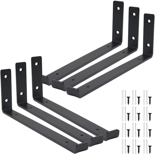 NAHUAA 6 Piezas Escuadras para Estanterias Negras 30 cm Soporte Estanteria Pared Industrial Escuadras Metalicas Flotantes de Acero Enrollado en Frío para Cocina-Lavabo-Baldas