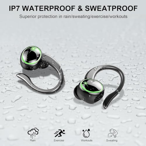 Image of Matast 2026 Bluetooth 5.4 Headphones Sports, 50 Playback Over-Ear Buds with 4 ENC Noise Cancelling Mics Deep Bass Fitness Earphones Gym Running Workout, IP7 Headset with Earhook LED Display