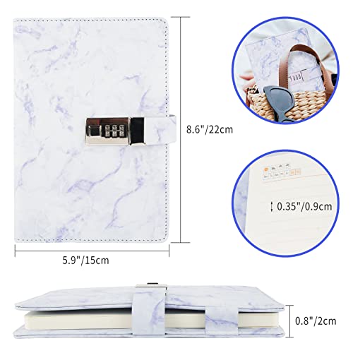 Marble Diary with Lock, Refillable A5 Daily Journal for Girls and Women, 192 Pages Cute Notebook with Combination Lock for Teen Girls and Boys - Purple by Mousbull - Image 5